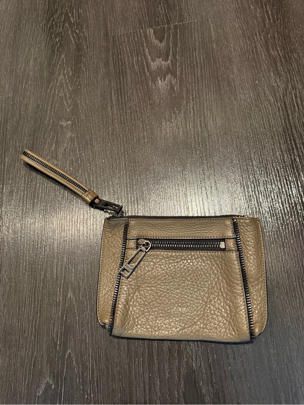 Botkier Textured Olive Green Leather Wristlet Clutch